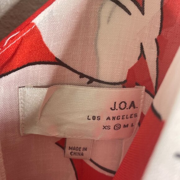 J.O.A. Akela Red Floral Print Skort Dress Romper Size Small Off-the-Shoulder - Picture 6 of 9